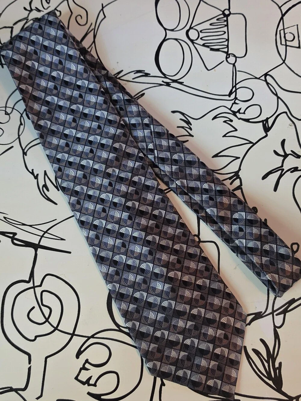 George All Silk Geometric Necktie Grey Blue Brown Pattern Classic